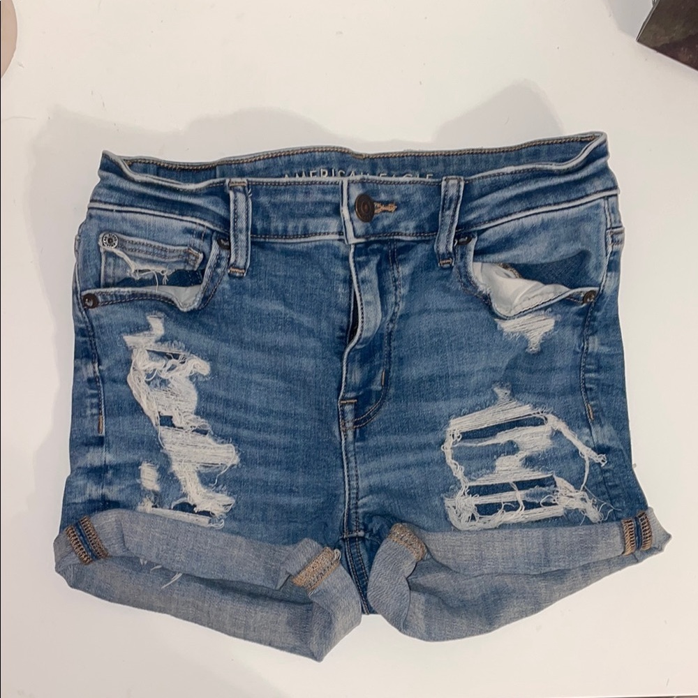 American Eagle Outfitters Women's Blue Distressed Denim Shorts